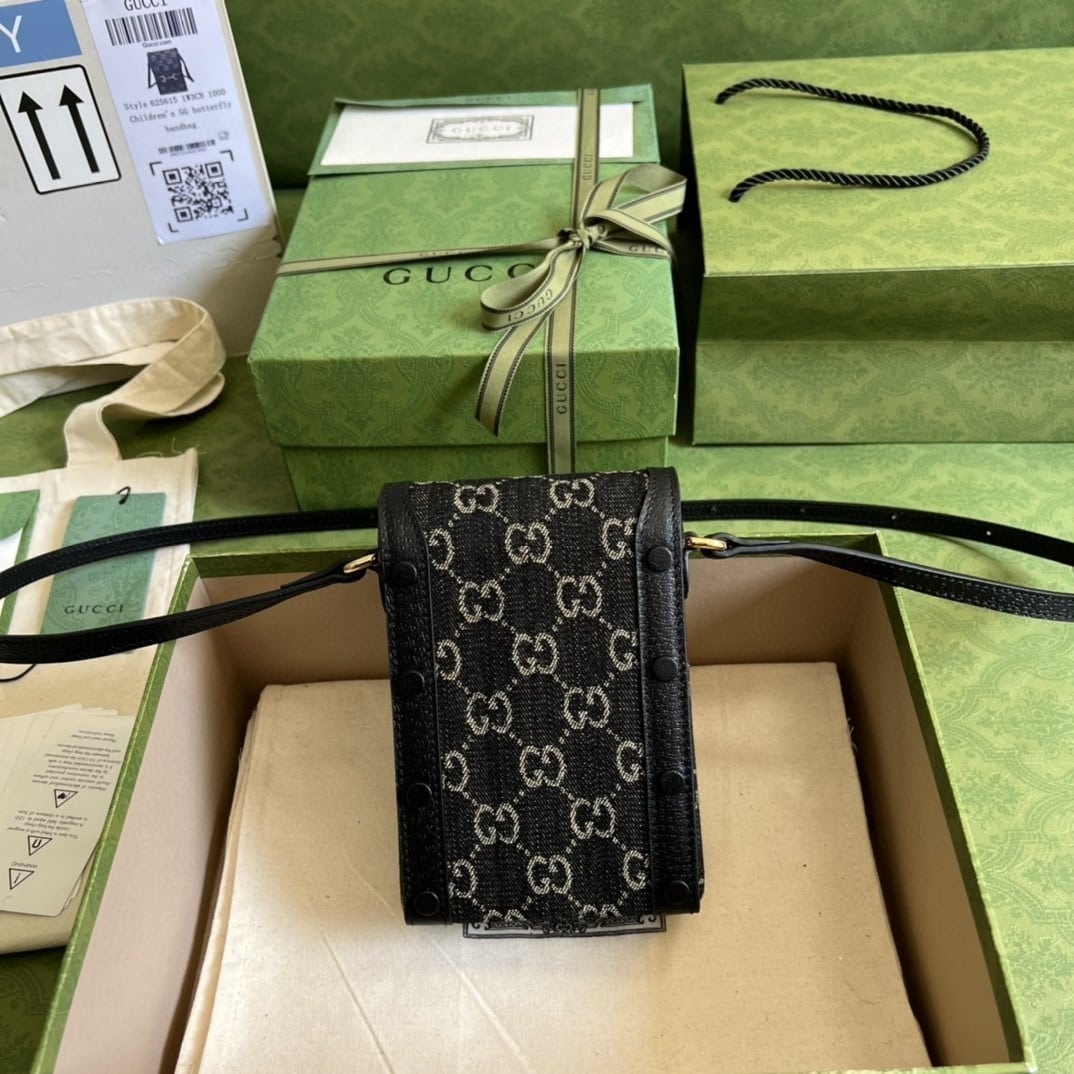1:1 Replica Gucci Horsebit 1955 Mini Bag Black And Ivory GG Denim Jacquard For Women 6.7in/17cm 625615 UN3BG 1274 - Image 3