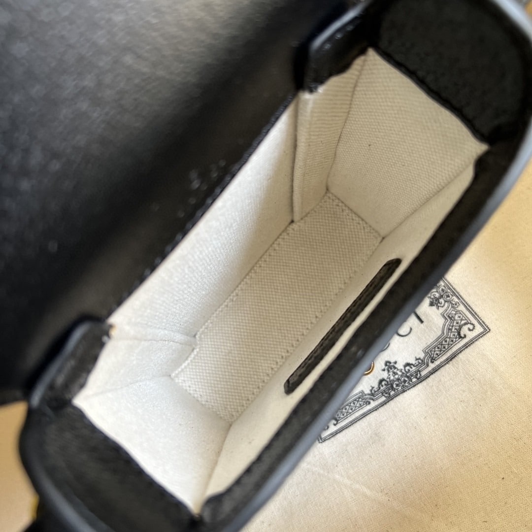 1:1 Replica Gucci Horsebit 1955 Mini Bag Black And Ivory GG Denim Jacquard For Women 6.7in/17cm 625615 UN3BG 1274 - Image 9