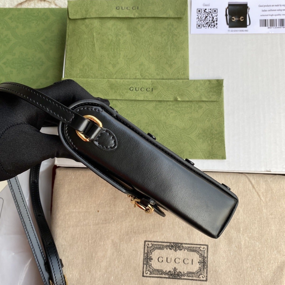 1:1 Replica Gucci Horsebit 1955 Mini Bag Black For Women And Men 6.7in/17cm GG 625615 0YK0G 1000 - Image 2