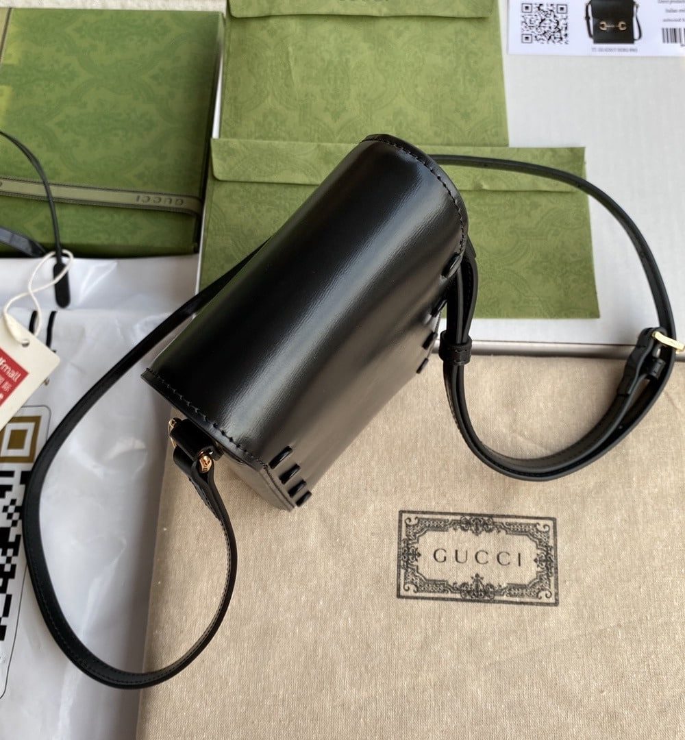 1:1 Replica Gucci Horsebit 1955 Mini Bag Black For Women And Men 6.7in/17cm GG 625615 0YK0G 1000
