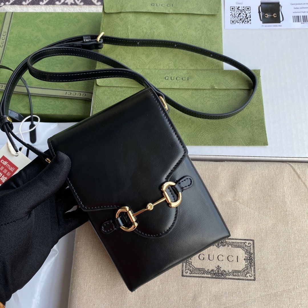 1:1 Replica Gucci Horsebit 1955 Mini Bag Black For Women And Men 6.7in/17cm GG 625615 0YK0G 1000