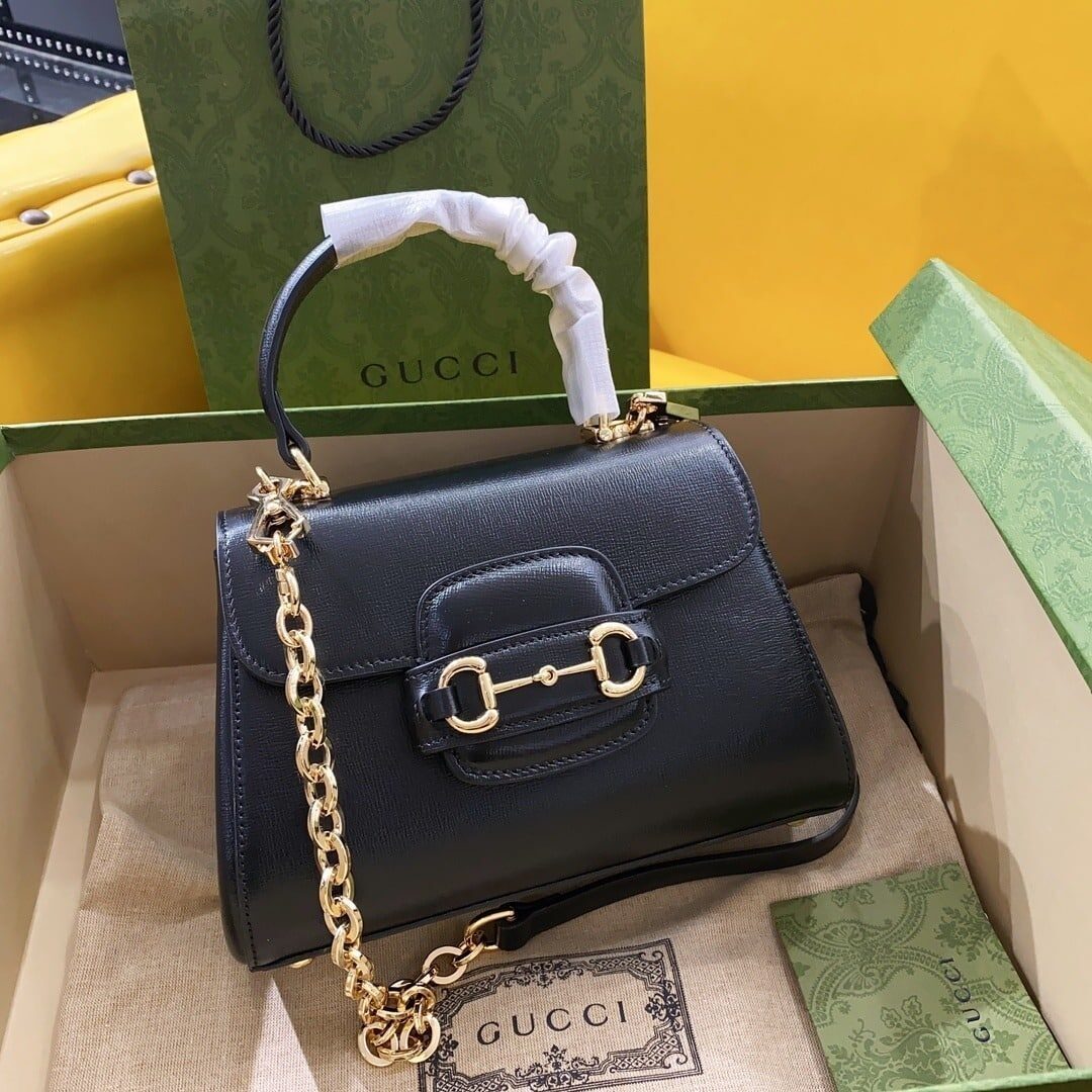 1:1 Replica Gucci Horsebit 1955 Mini Bag Black For Women, Women's Bags 8.7in/22cm GG 703848 AAA7G 1000
