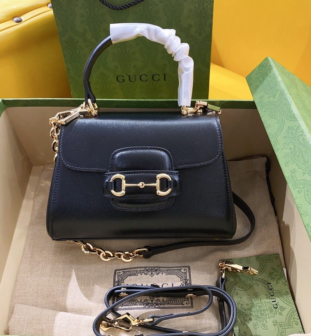 1:1 Replica Gucci Horsebit 1955 Mini Bag Black For Women, Women's Bags 8.7in/22cm GG 703848 AAA7G 1000