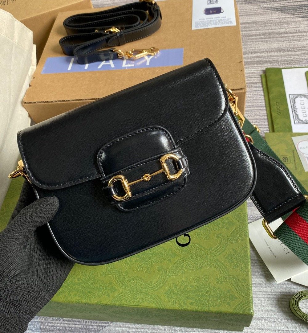 1:1 Replica Gucci Horsebit 1955 Mini Bag Black For Women, Women's Bags 8in/21cm GG 658574 18YSG 1060