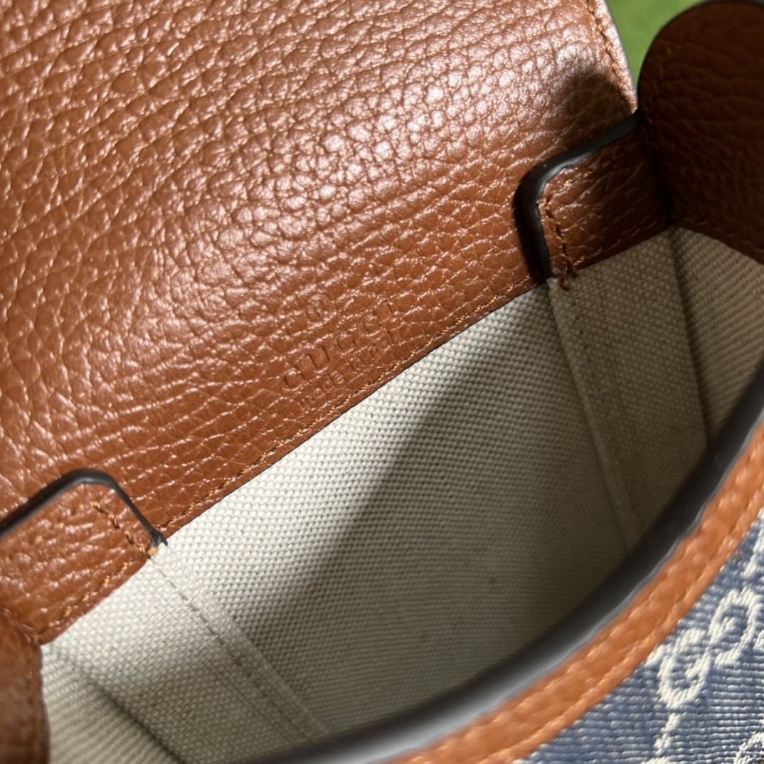 1:1 Replica Gucci Horsebit 1955 Mini Bag Blue And Ivory GG Denim Jacquard For Women 6.7in/17cm 625615 2KQGG 8375 - Image 9