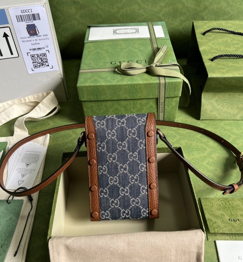 1:1 Replica Gucci Horsebit 1955 Mini Bag Blue And Ivory GG Denim Jacquard For Women 6.7in/17cm 625615 2KQGG 8375