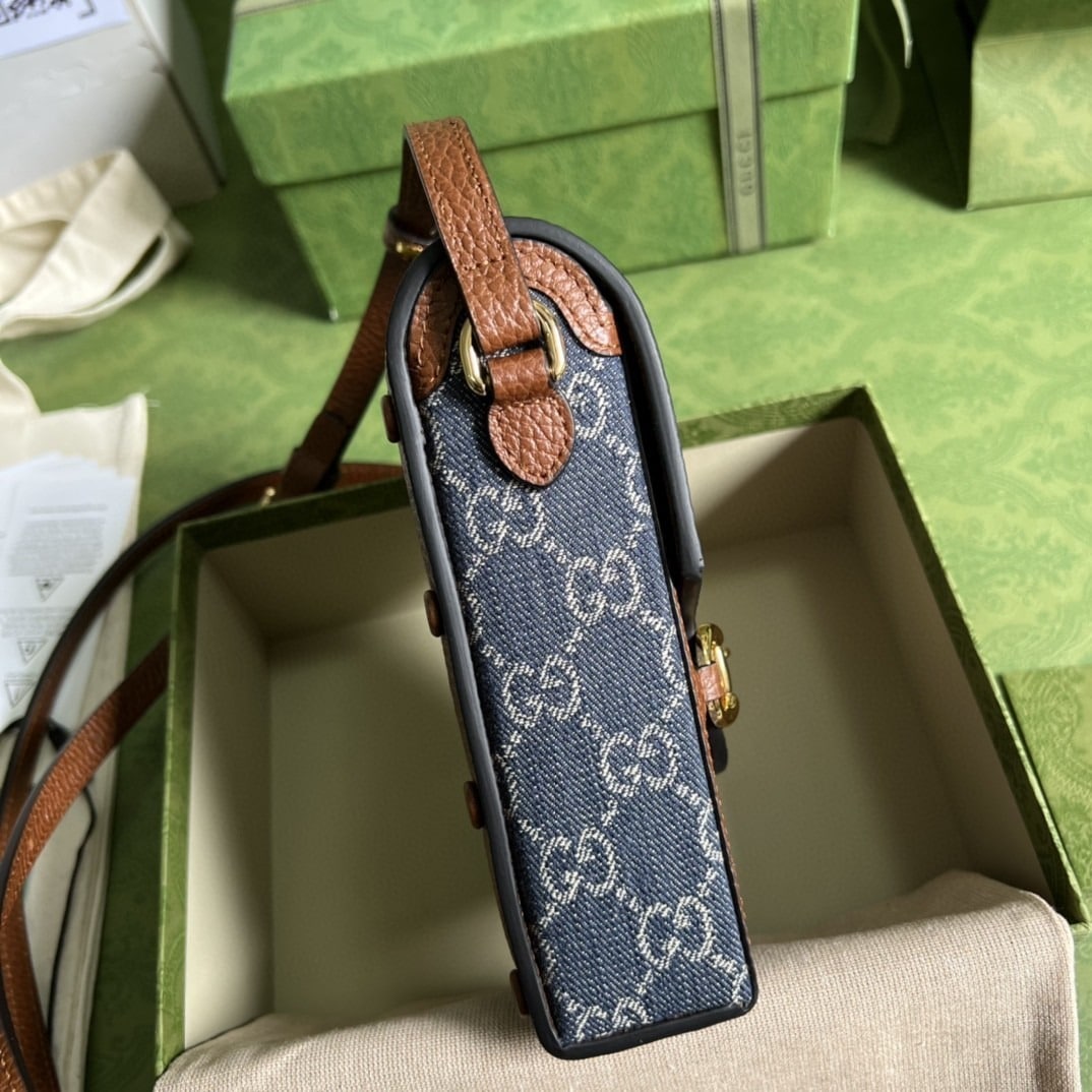 1:1 Replica Gucci Horsebit 1955 Mini Bag Blue And Ivory GG Denim Jacquard For Women 6.7in/17cm 625615 2KQGG 8375 - Image 2