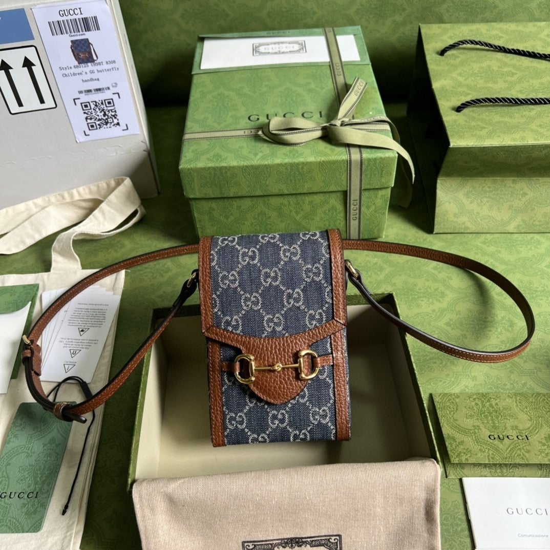 1:1 Replica Gucci Horsebit 1955 Mini Bag Blue And Ivory GG Denim Jacquard For Women 6.7in/17cm 625615 2KQGG 8375 - Image 5