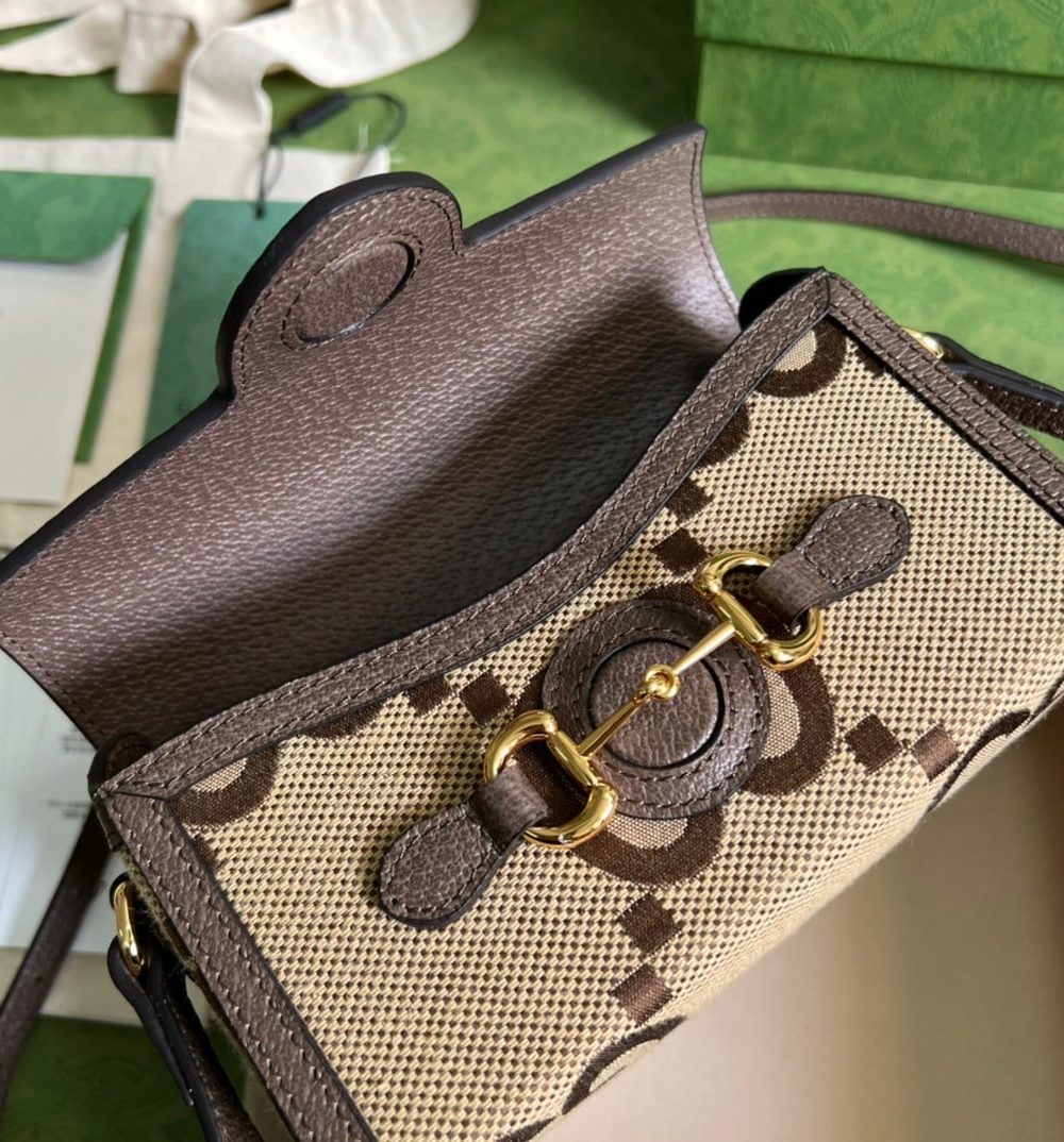 1:1 Replica Gucci Horsebit 1955 Mini Bag Brown For Women, Women's Bags 7.1in/18cm GG ‎‎
