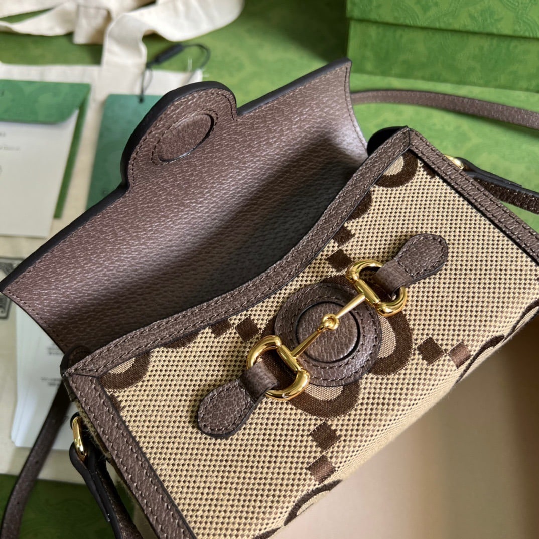 1:1 Replica Gucci Horsebit 1955 Mini Bag Brown For Women, Women's Bags 7.1in/18cm GG - Image 9