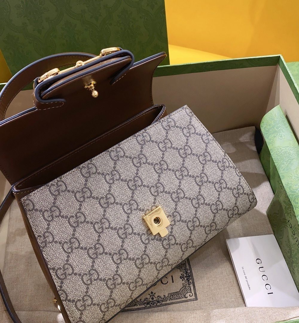 1:1 Replica Gucci Horsebit 1955 Mini Bag Brown For Women, Women's Bags 8.7in/22cm GG ‎703848 9AAAJ 8563
