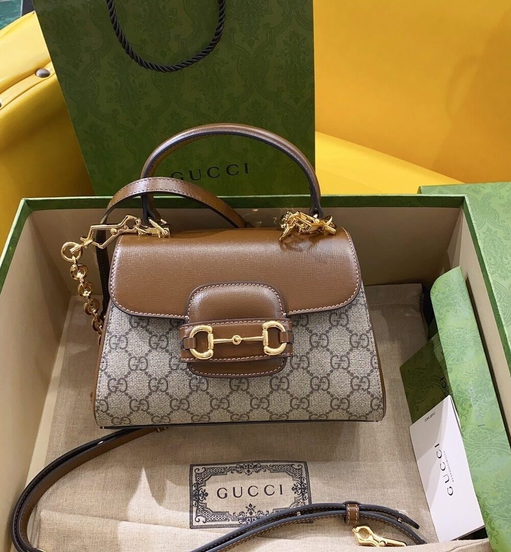 1:1 Replica Gucci Horsebit 1955 Mini Bag Brown For Women, Women's Bags 8.7in/22cm GG 703848 9AAAJ 8563