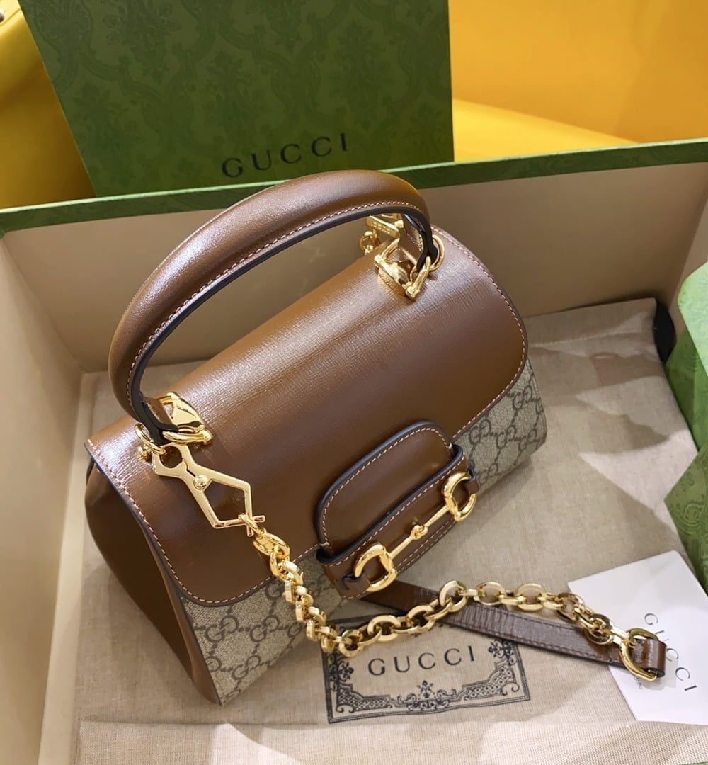 1:1 Replica Gucci Horsebit 1955 Mini Bag Brown For Women, Women's Bags 8.7in/22cm GG ‎703848 9AAAJ 8563