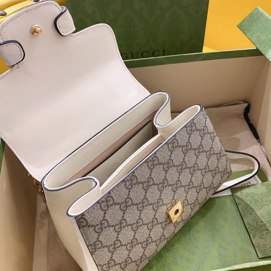 1:1 Replica Gucci Horsebit 1955 Mini Bag White For Women, Women's Bags 8.7in/22cm GG 703848 92TCK 9761 - Image 3
