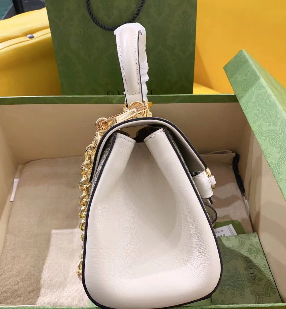 1:1 Replica Gucci Horsebit 1955 Mini Bag White For Women, Women's Bags 8.7in/22cm GG ‎703848 92TCK 9761