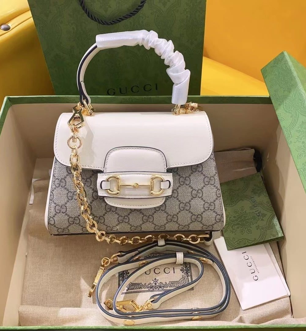 1:1 Replica Gucci Horsebit 1955 Mini Bag White For Women, Women's Bags 8.7in/22cm GG 703848 92TCK 9761