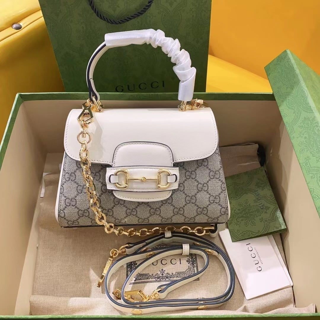 1:1 Replica Gucci Horsebit 1955 Mini Bag White For Women, Women's Bags 8.7in/22cm GG 703848 92TCK 9761