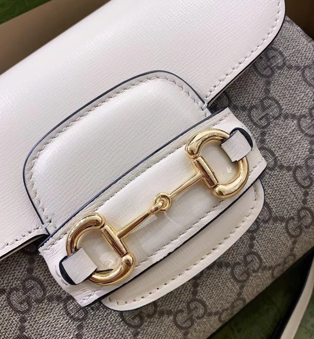 1:1 Replica Gucci Horsebit 1955 Mini Bag White For Women, Women's Bags 8.7in/22cm GG ‎703848 92TCK 9761