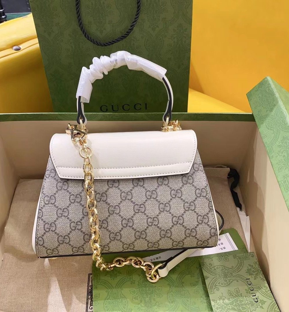 1:1 Replica Gucci Horsebit 1955 Mini Bag White For Women, Women's Bags 8.7in/22cm GG ‎703848 92TCK 9761