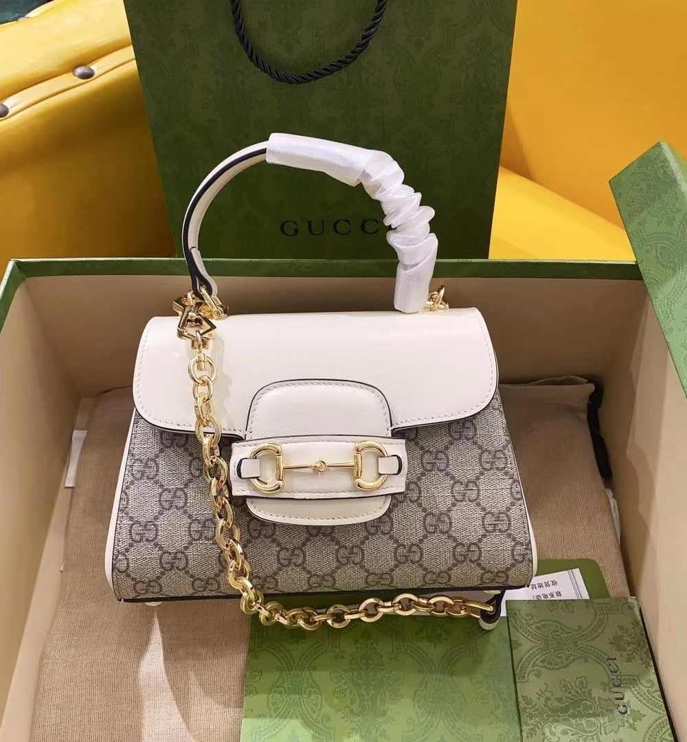 1:1 Replica Gucci Horsebit 1955 Mini Bag White For Women, Women's Bags 8.7in/22cm GG ‎703848 92TCK 9761