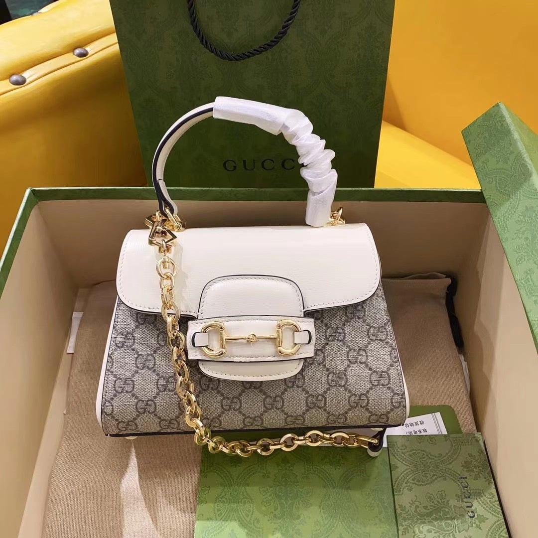 1:1 Replica Gucci Horsebit 1955 Mini Bag White For Women, Women's Bags 8.7in/22cm GG 703848 92TCK 9761 - Image 7