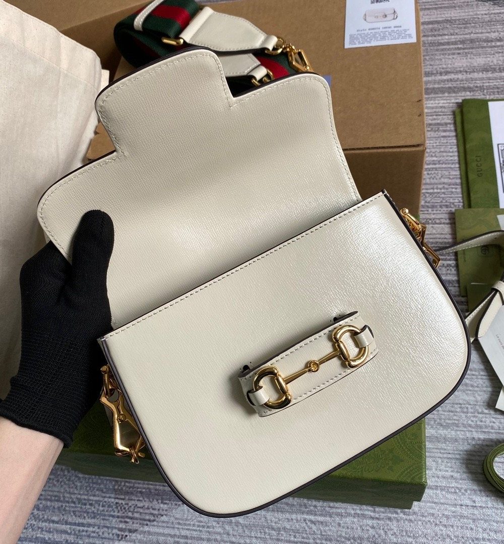 1:1 Replica Gucci Horsebit 1955 Mini Bag White For Women, Women's Bags 8in/21cm GG 658574 18YSG 9068