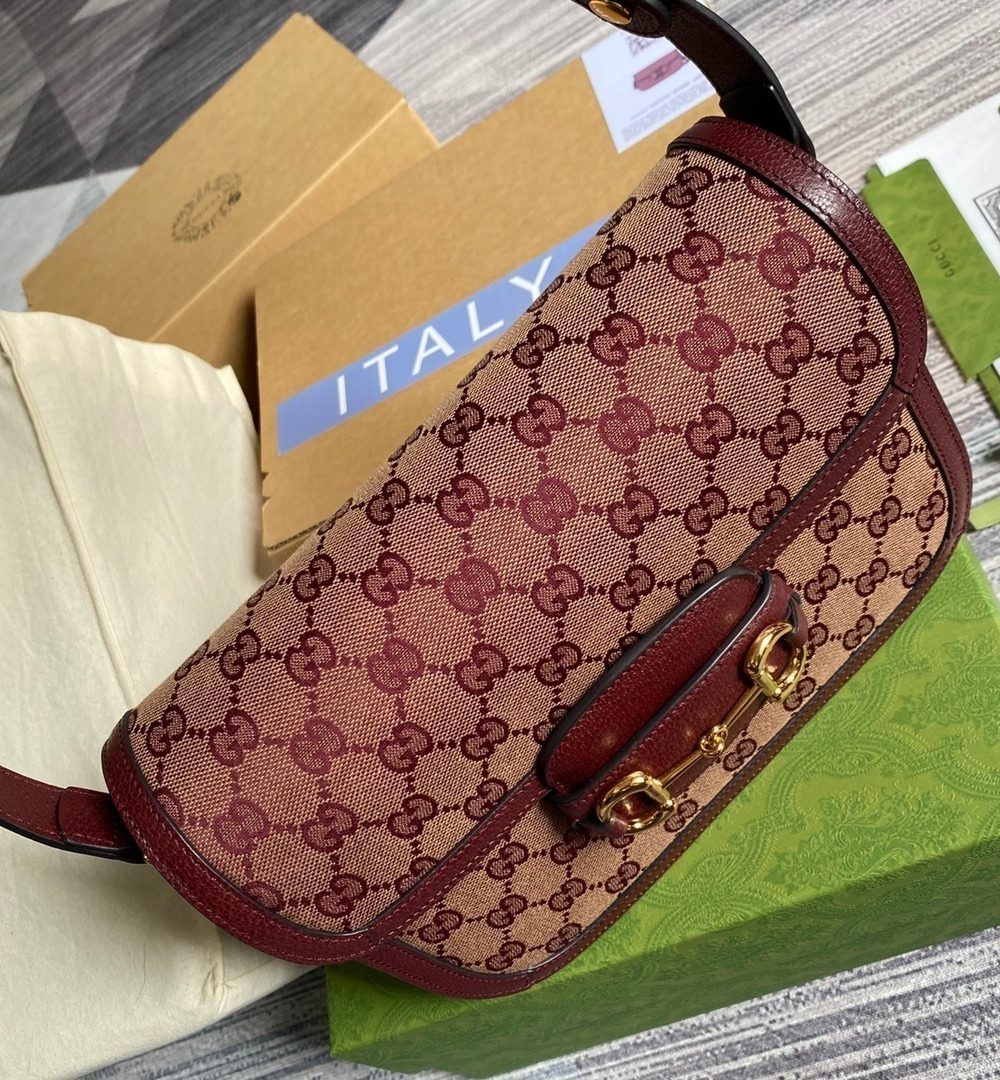 1:1 Replica Gucci Horsebit 1955 Shoulder Bag Beige And Ivory For Women, Women's Bags 9.8in/25cm GG