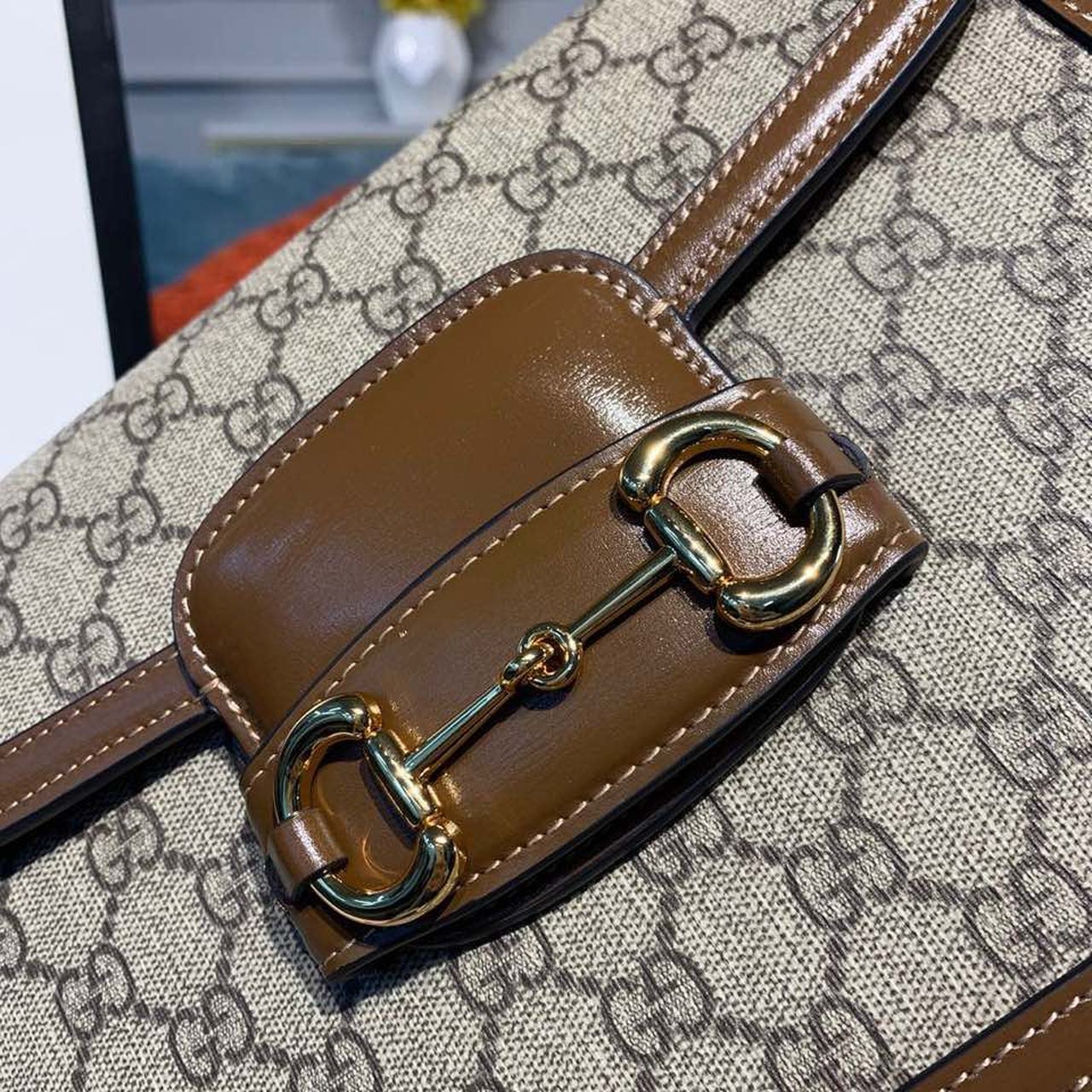 1:1 Replica Gucci Horsebit 1955 Shoulder Bag Beige/Ebony GG Supreme Canvas With Brown For Women 9.8in/25cm GG 602204 92TCG 8563 - Image 4