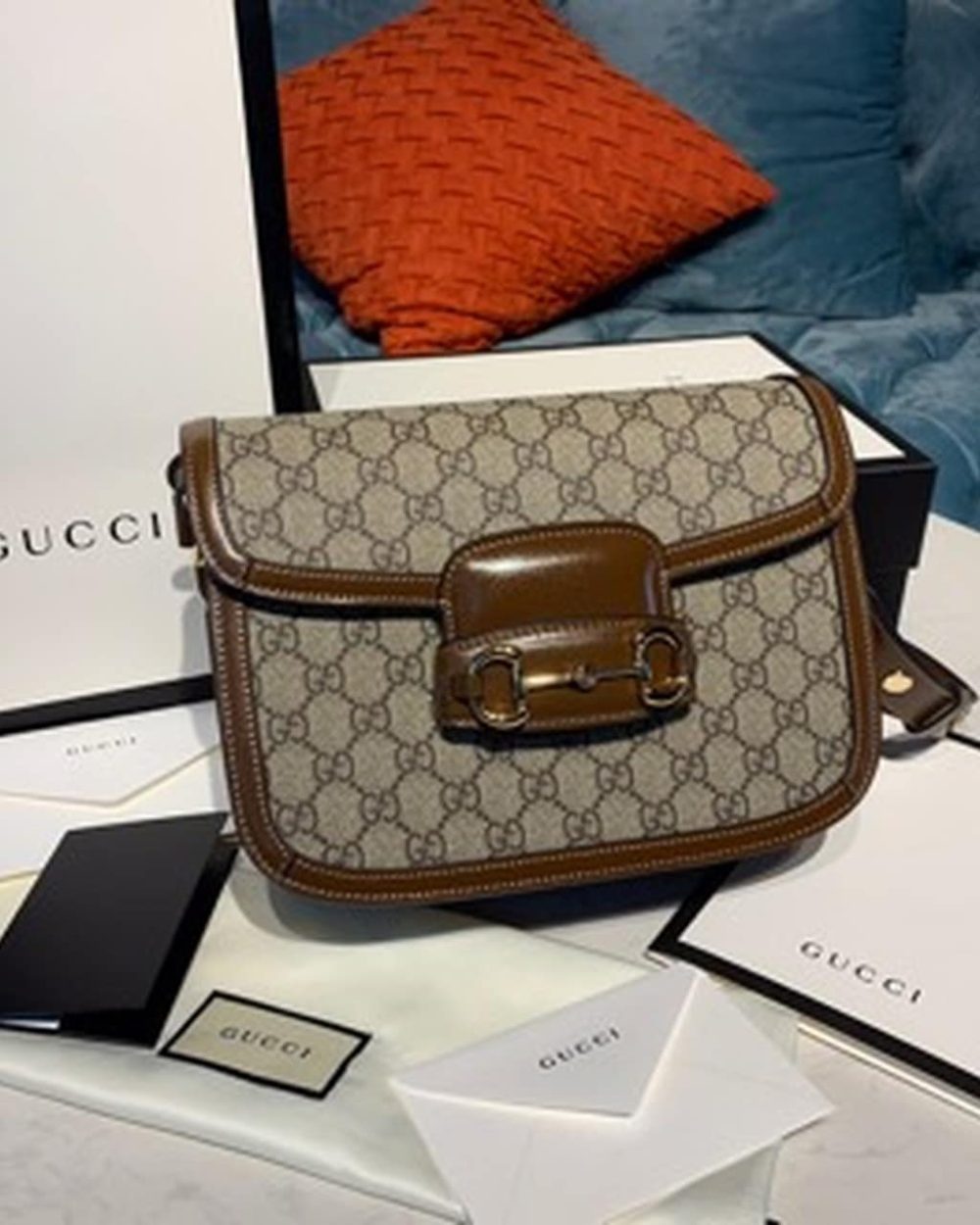 1:1 Replica Gucci Horsebit 1955 Shoulder Bag Beige/Ebony GG Supreme Canvas With Brown For Women 9.8in/25cm GG 602204 92TCG 8563