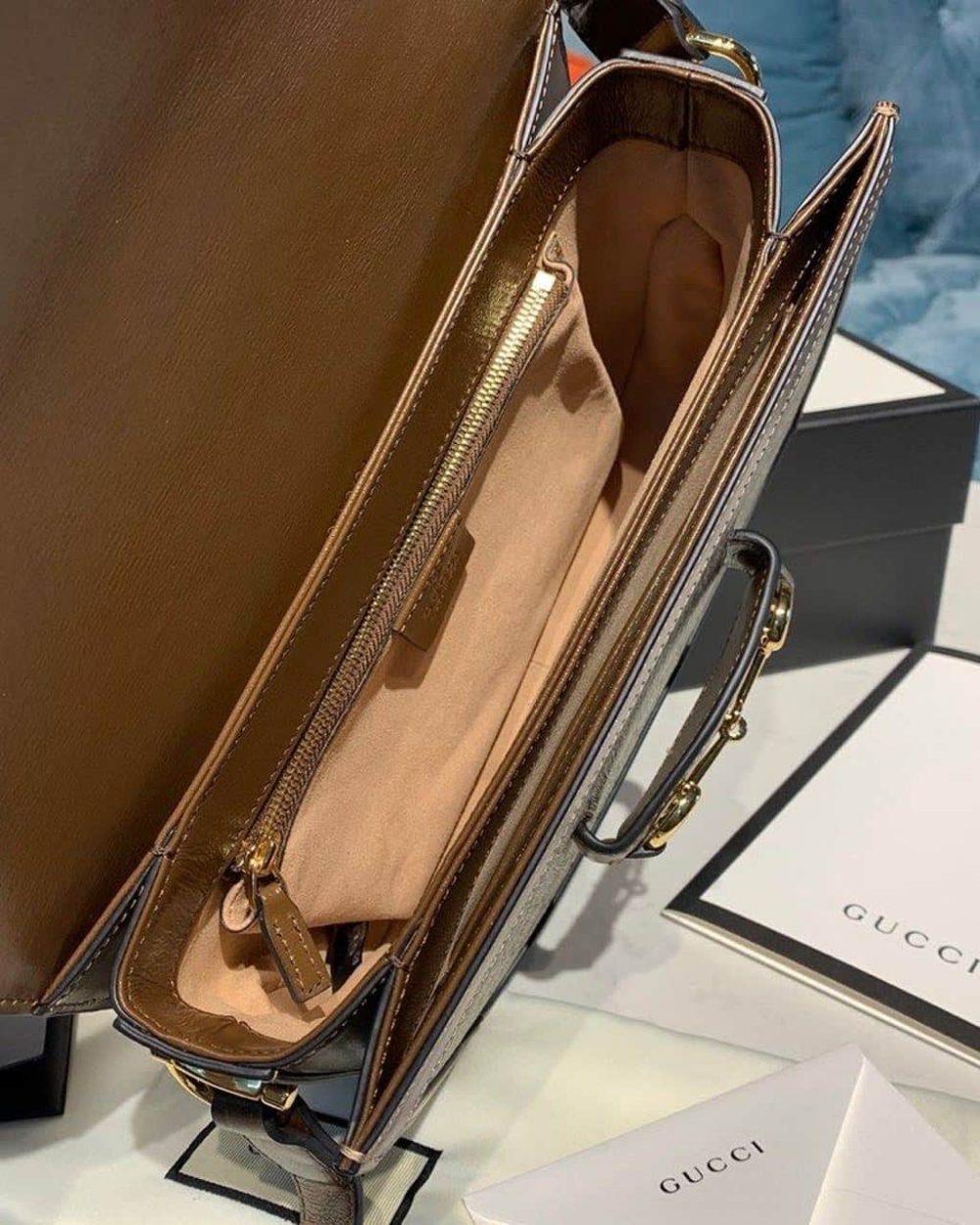 1:1 Replica Gucci Horsebit 1955 Shoulder Bag Beige/Ebony GG Supreme Canvas With Brown For Women 9.8in/25cm GG ‎602204 92TCG 8563