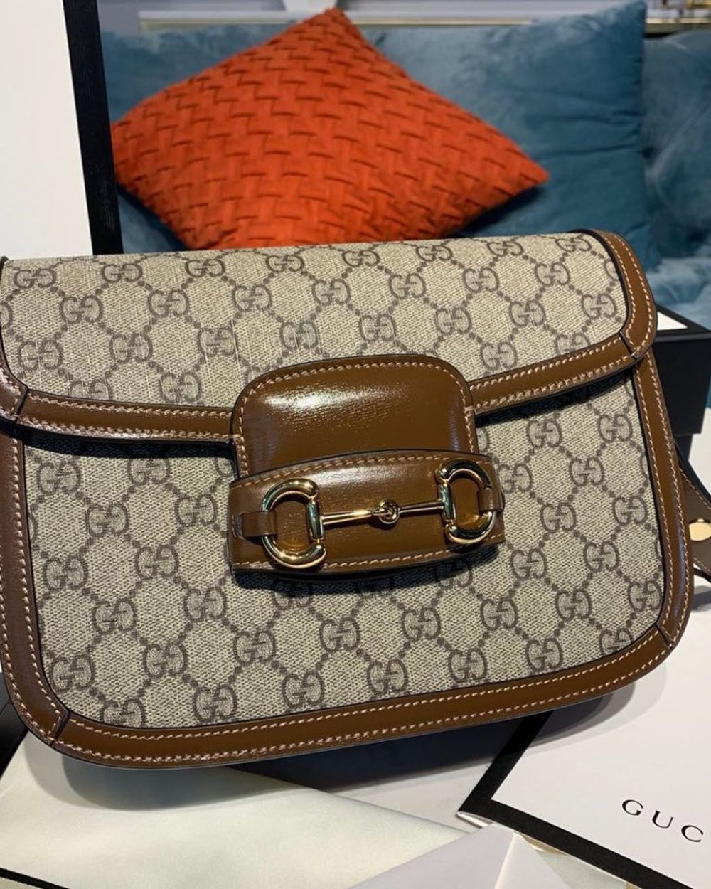 1:1 Replica Gucci Horsebit 1955 Shoulder Bag Beige/Ebony GG Supreme Canvas With Brown For Women 9.8in/25cm GG ‎602204 92TCG 8563