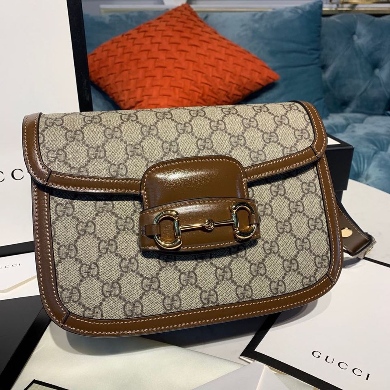 1:1 Replica Gucci Horsebit 1955 Shoulder Bag Beige/Ebony GG Supreme Canvas With Brown For Women 9.8in/25cm GG 602204 92TCG 8563 - Image 3