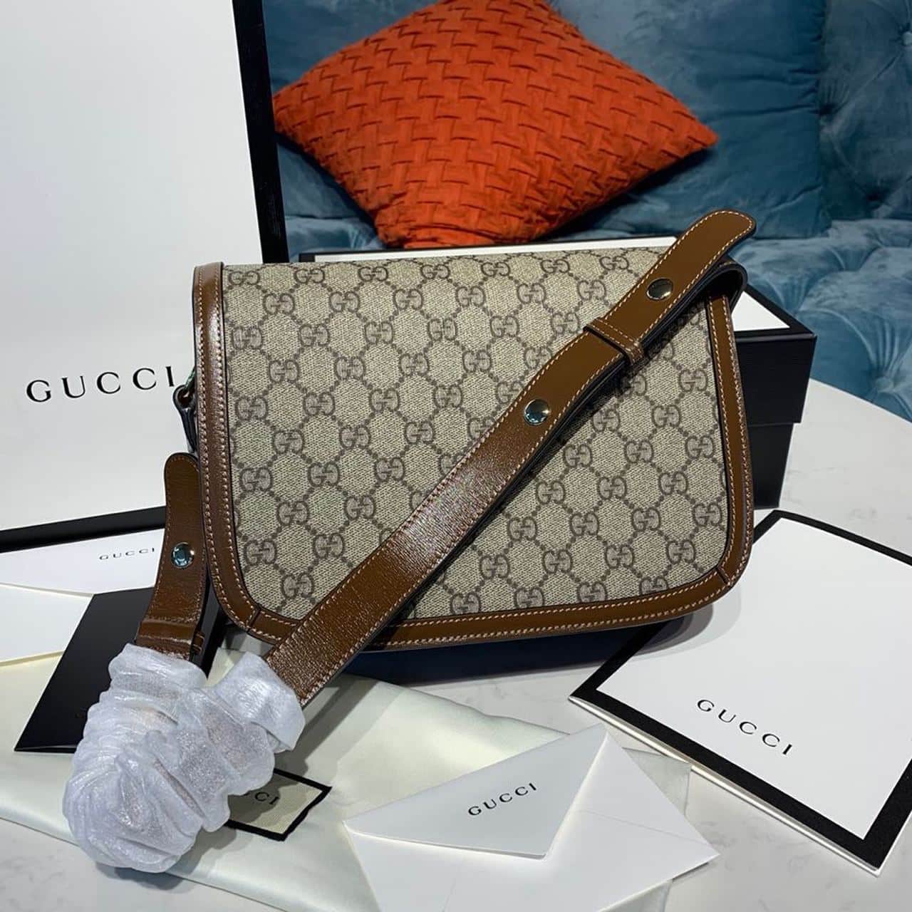 1:1 Replica Gucci Horsebit 1955 Shoulder Bag Beige/Ebony GG Supreme Canvas With Brown For Women 9.8in/25cm GG 602204 92TCG 8563 - Image 8