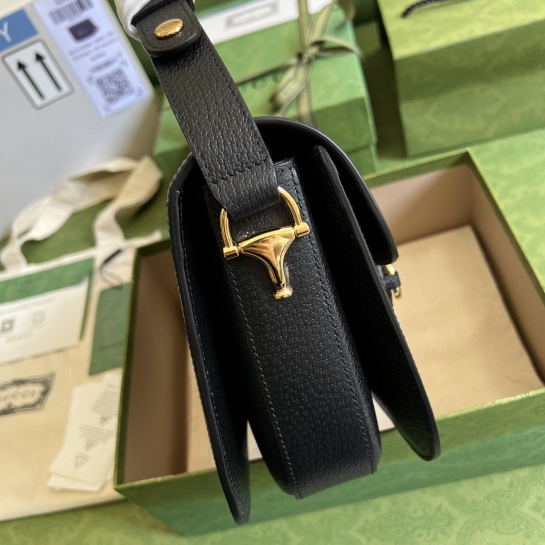 1:1 Replica Gucci Horsebit 1955 Shoulder Bag Black And Ivory GG Denim Jacquard For Women 9.8in/25cm 602204 UN3BG 1274 - Image 8