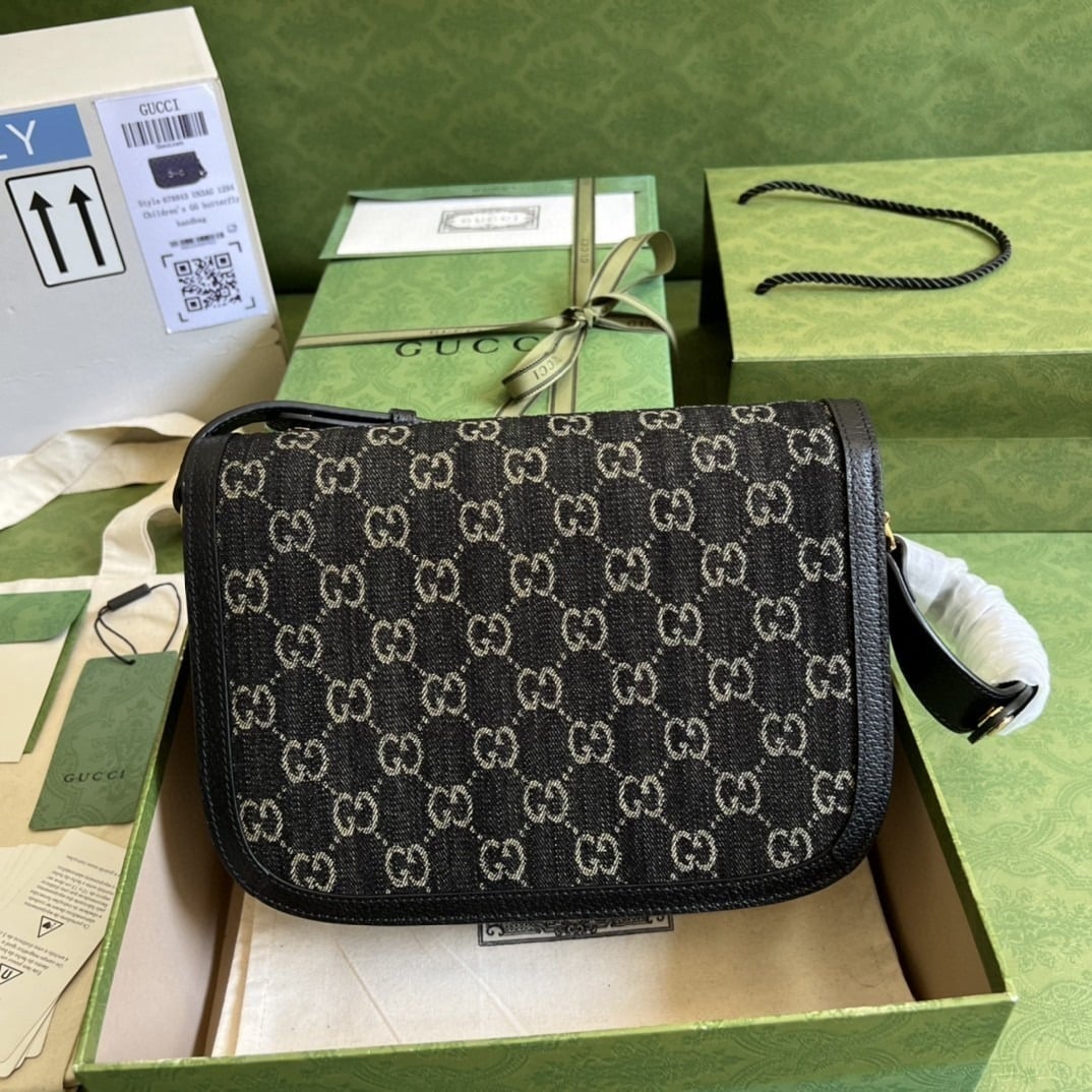 1:1 Replica Gucci Horsebit 1955 Shoulder Bag Black And Ivory GG Denim Jacquard For Women 9.8in/25cm 602204 UN3BG 1274 - Image 7