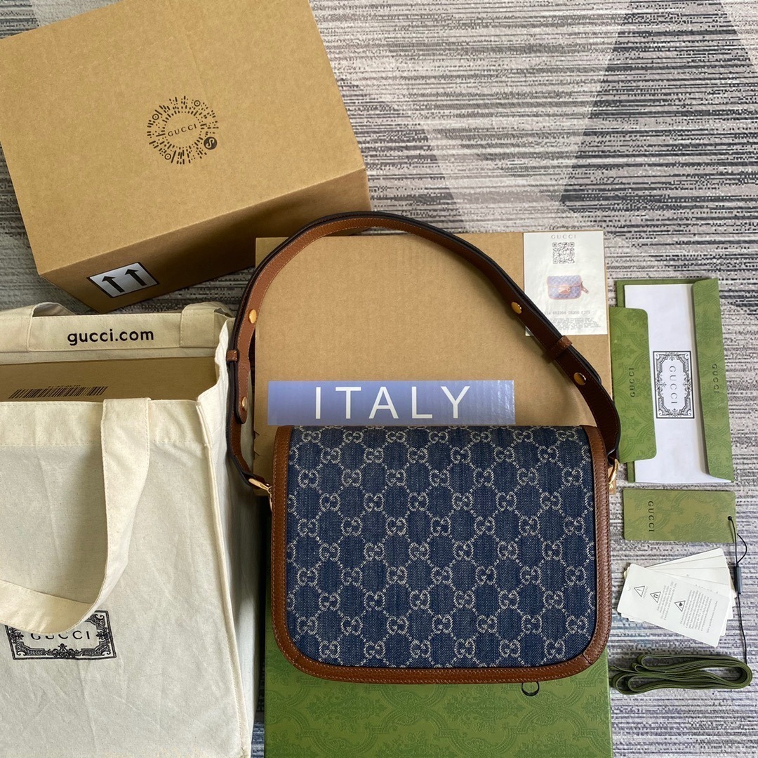 1:1 Replica Gucci Horsebit 1955 Shoulder Bag Blue And Ivory For Women, Women's Bags 9.8in/25cm GG - Image 2