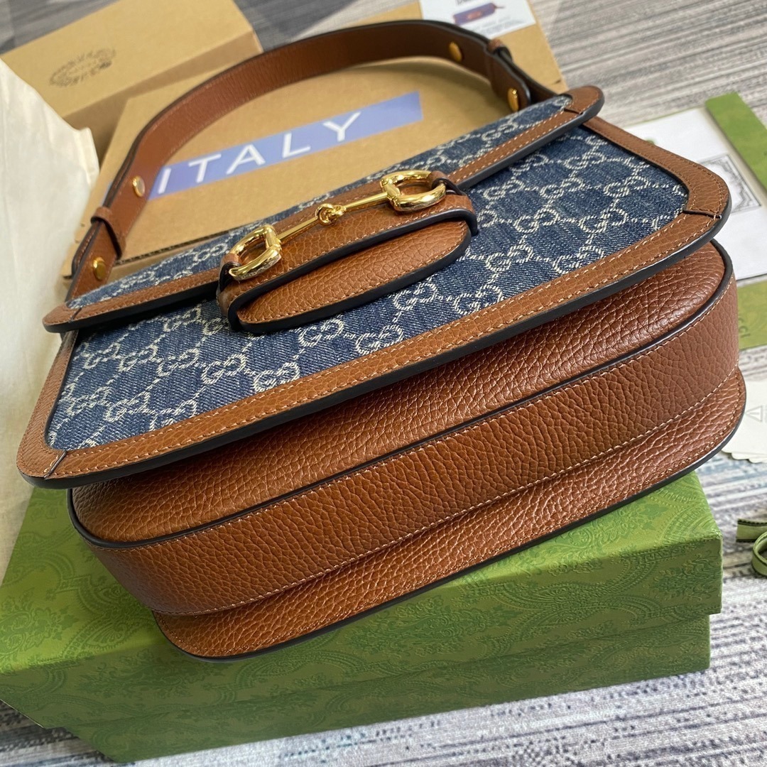 1:1 Replica Gucci Horsebit 1955 Shoulder Bag Blue And Ivory For Women, Women's Bags 9.8in/25cm GG - Image 8