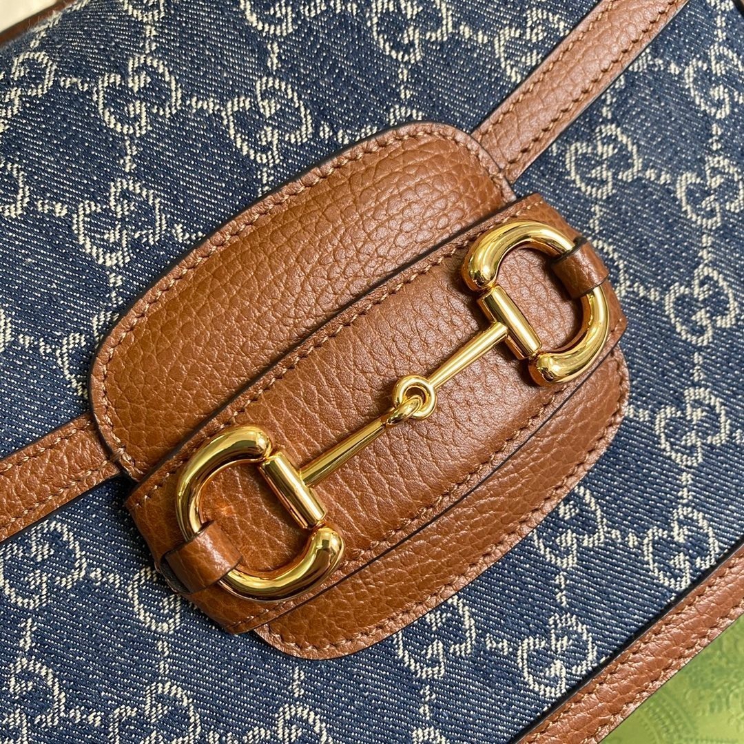 1:1 Replica Gucci Horsebit 1955 Shoulder Bag Blue And Ivory For Women, Women's Bags 9.8in/25cm GG - Image 9