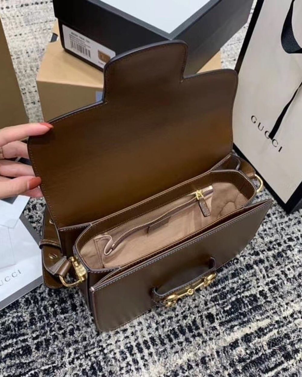 1:1 Replica Gucci Horsebit 1955 Shoulder Bag Brown Textured With A Vintage Effect For Women 9.8in/25cm GG ‎602204 1DB0G 2361