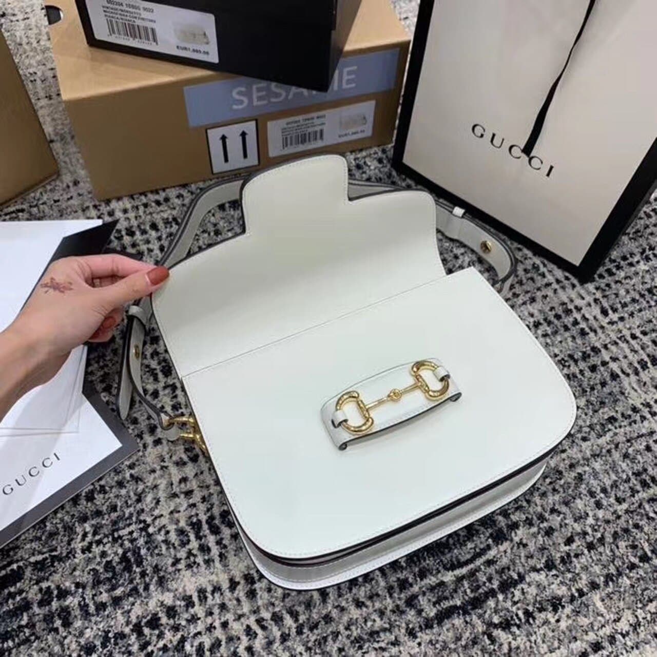 1:1 Replica Gucci Horsebit 1955 Shoulder Bag White For Women 9.8in/25cm GG 602204 1DB0G 9022 - Image 4