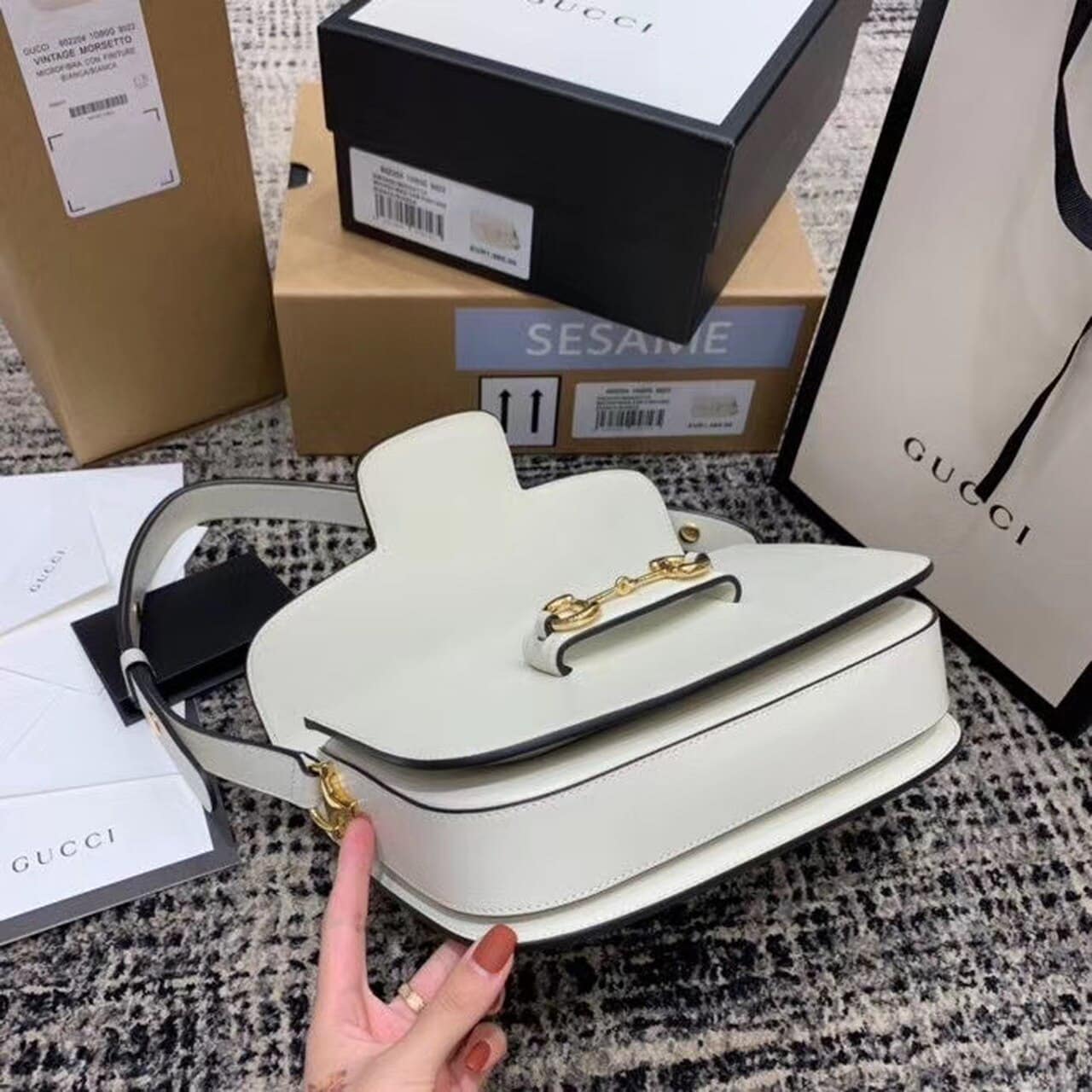 1:1 Replica Gucci Horsebit 1955 Shoulder Bag White For Women 9.8in/25cm GG 602204 1DB0G 9022 - Image 19