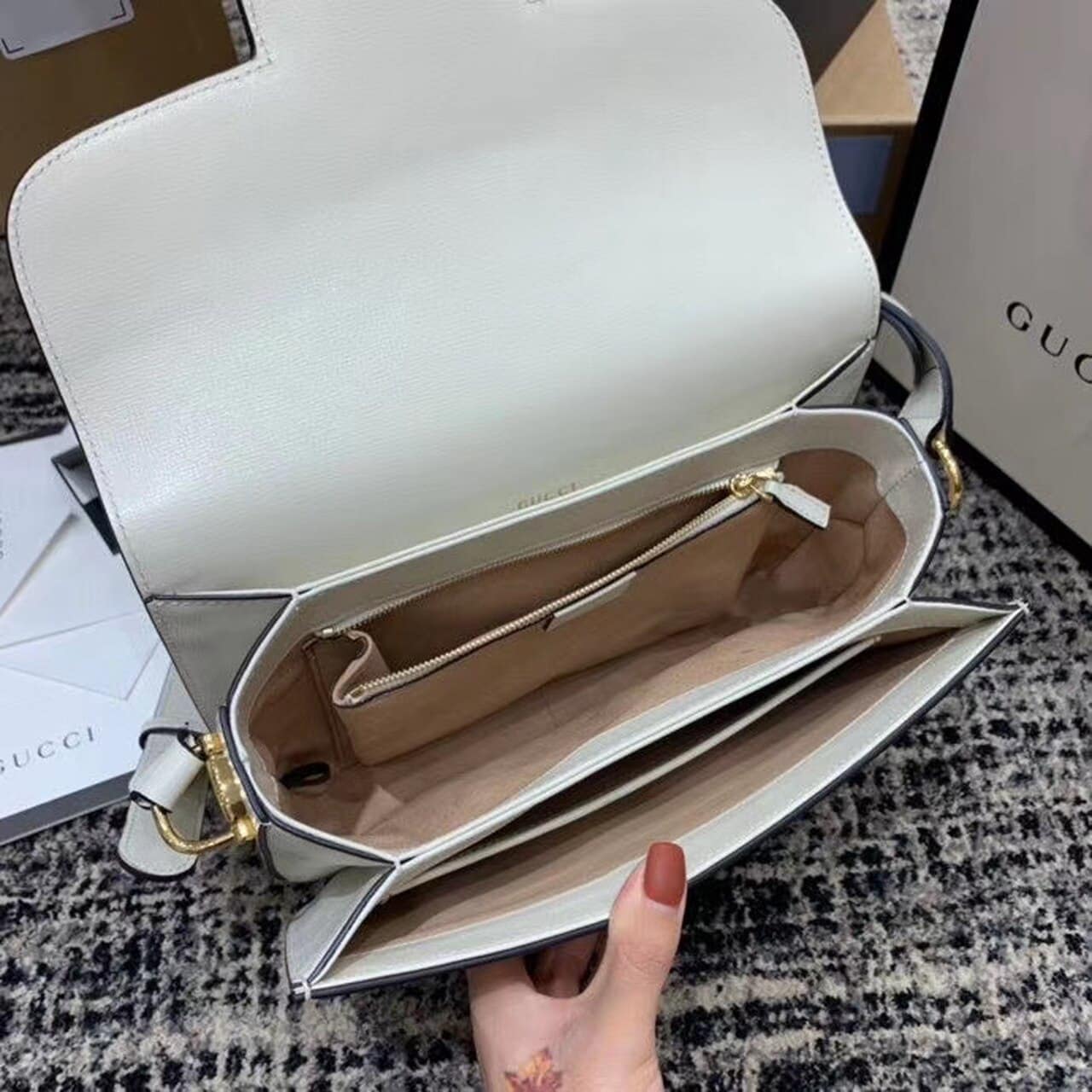 1:1 Replica Gucci Horsebit 1955 Shoulder Bag White For Women 9.8in/25cm GG 602204 1DB0G 9022 - Image 15