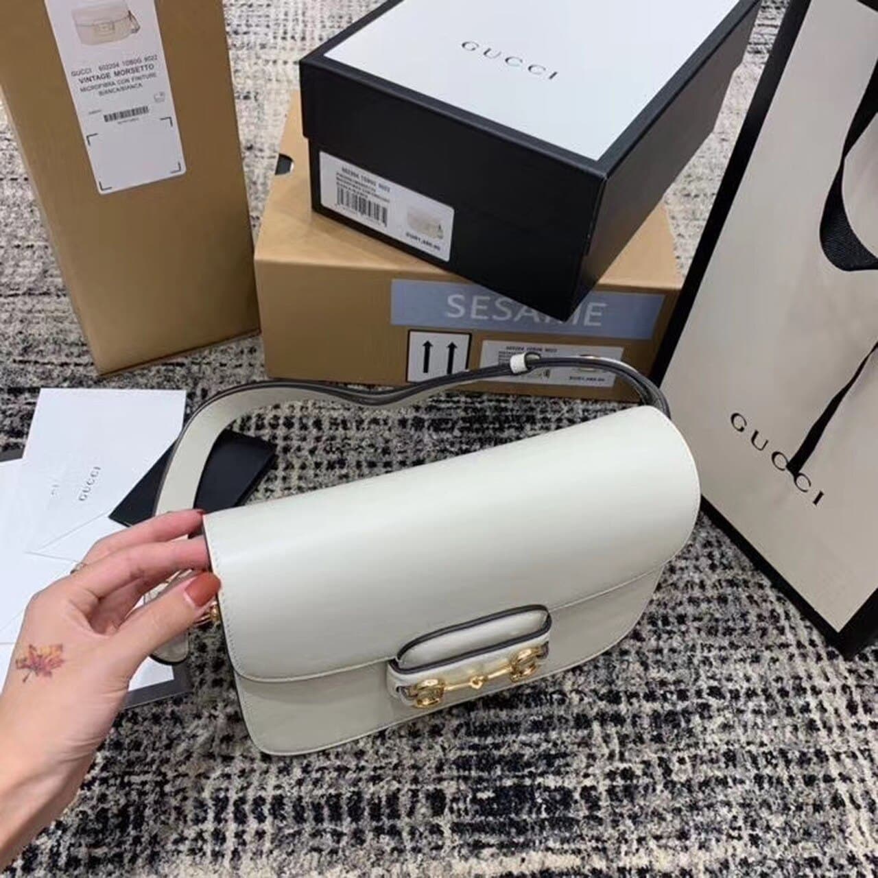 1:1 Replica Gucci Horsebit 1955 Shoulder Bag White For Women 9.8in/25cm GG 602204 1DB0G 9022 - Image 17