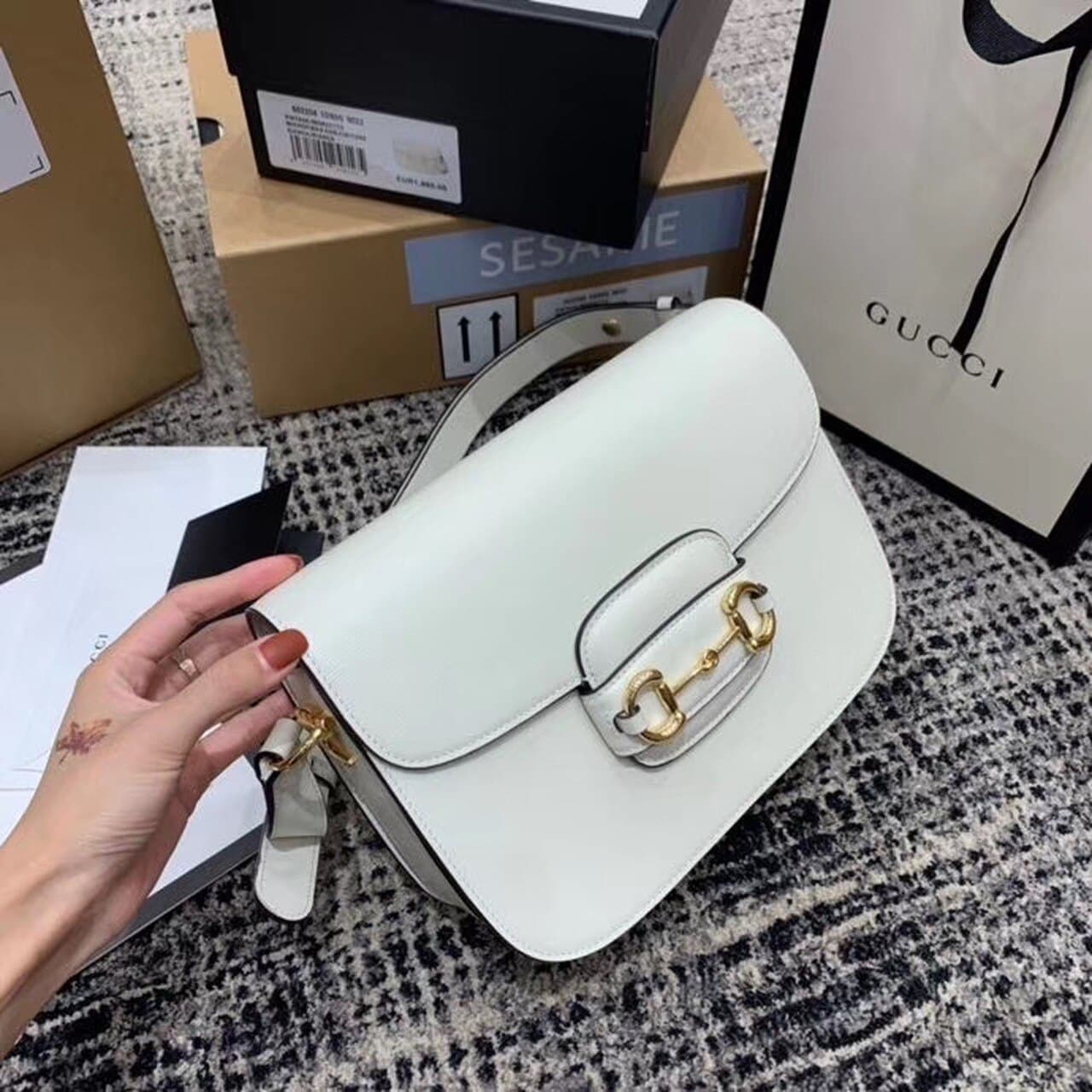1:1 Replica Gucci Horsebit 1955 Shoulder Bag White For Women 9.8in/25cm GG 602204 1DB0G 9022 - Image 3