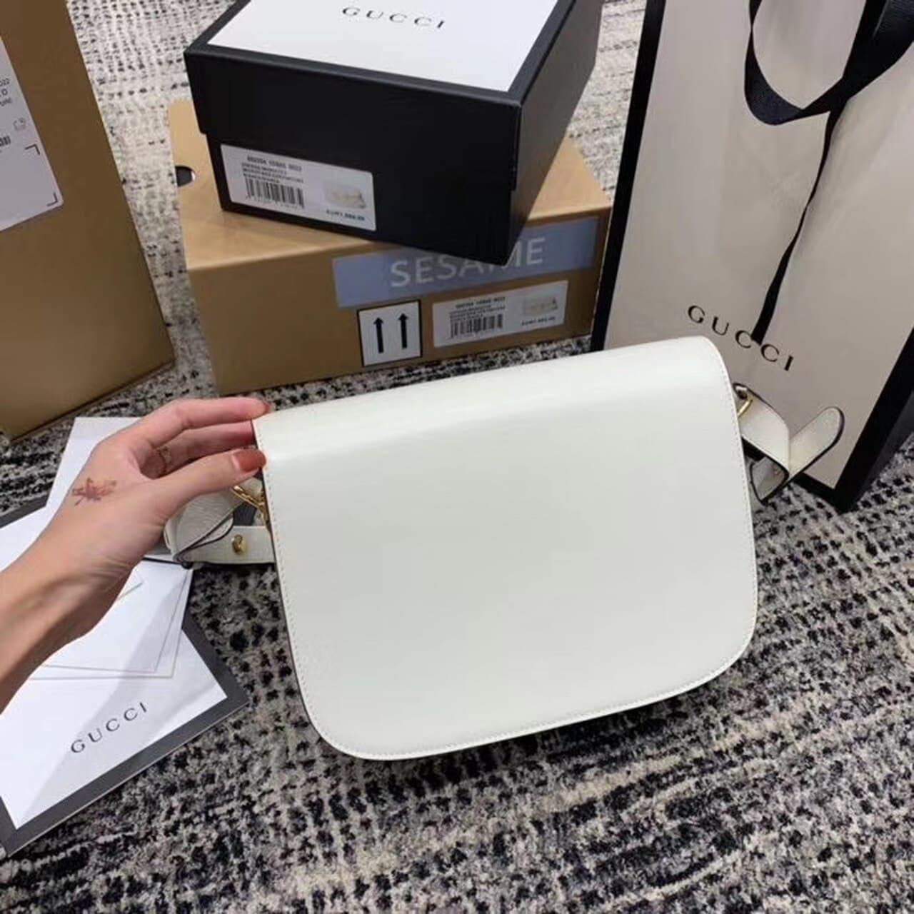 1:1 Replica Gucci Horsebit 1955 Shoulder Bag White For Women 9.8in/25cm GG 602204 1DB0G 9022 - Image 5