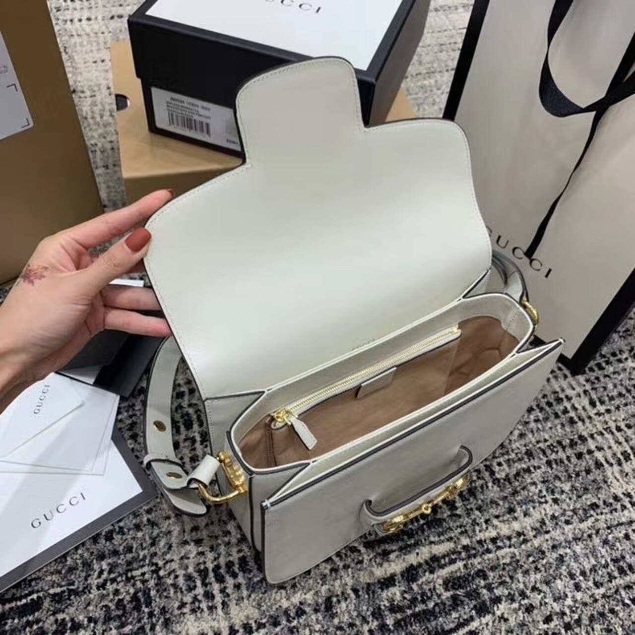 1:1 Replica Gucci Horsebit 1955 Shoulder Bag White For Women 9.8in/25cm GG 602204 1DB0G 9022 - Image 12