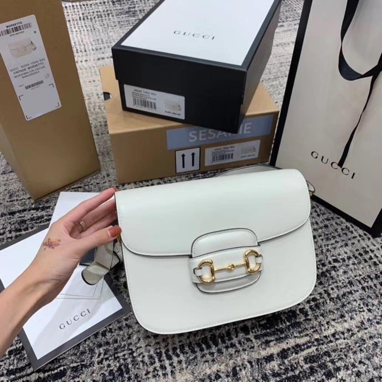 1:1 Replica Gucci Horsebit 1955 Shoulder Bag White For Women 9.8in/25cm GG 602204 1DB0G 9022 - Image 2