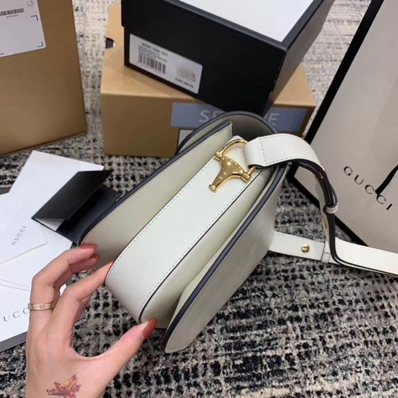 1:1 Replica Gucci Horsebit 1955 Shoulder Bag White For Women 9.8in/25cm GG 602204 1DB0G 9022 - Image 8