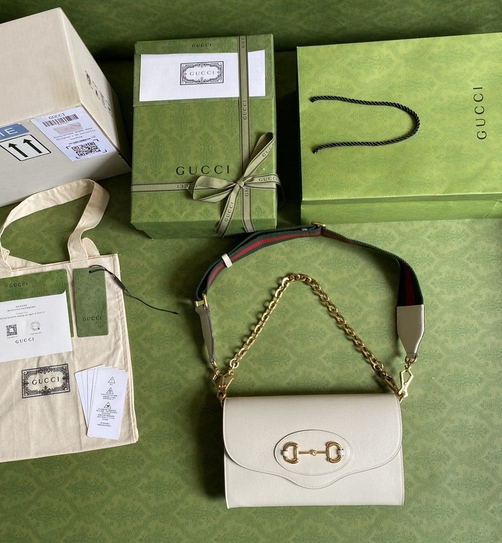 1:1 Replica Gucci Horsebit 1955 Small Bag White For Women 10.2in/26cm GG ‎677286 18YSX 9068