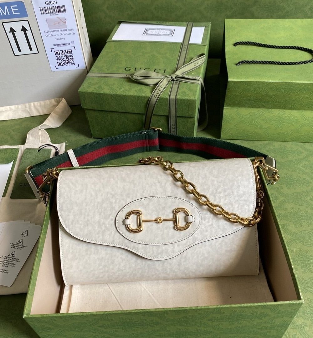 1:1 Replica Gucci Horsebit 1955 Small Bag White For Women 10.2in/26cm GG 677286 18YSX 9068